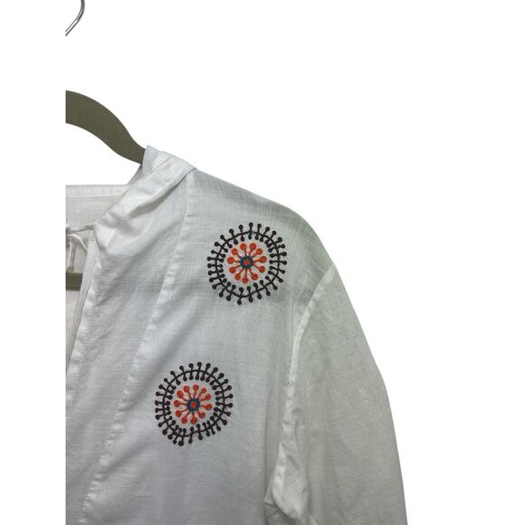 Roberta Freymann Women's Tunic Coverup V Neck White Embroidered Large Resort - Picture 11 of 11